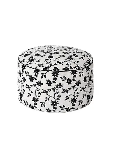 Round Floor Pouf Cushion with Floral Print &amp; EPP Filling (D45 × H25)cm - Black &amp; White