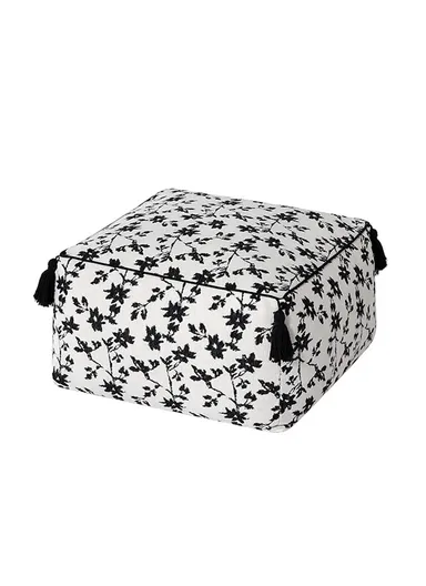 Square Floor Pouf Cushion with Floral Print &amp; EPP Filling (L45 × W45 × H25)cm - Black &amp; White