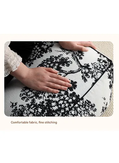 Square Floor Pouf Cushion with Floral Print &amp; EPP Filling (L45 × W45 × H25)cm - Black &amp; White