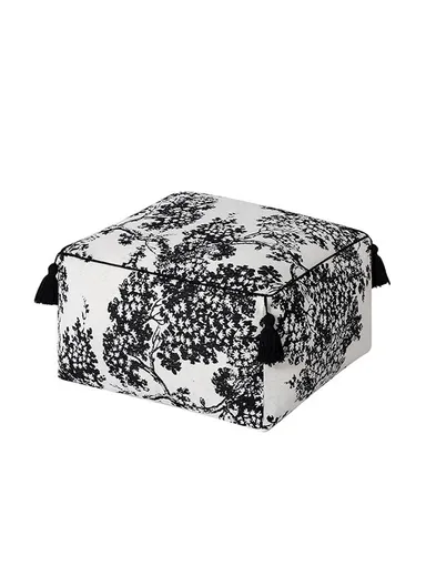 Square Floor Pouf Cushion with Leaf Print &amp; EPP Filling (L45 × W45 × H25)cm - Black &amp; White