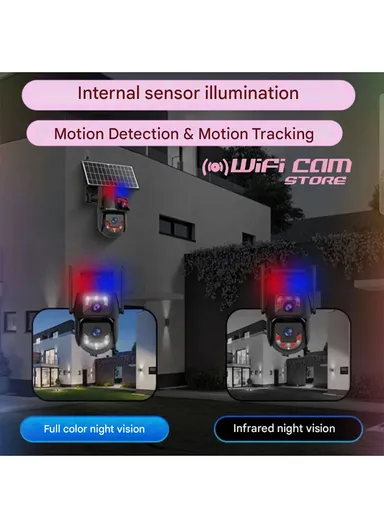 6.0MP DUAL-LENS DUAL CAMERA Smart Wi-Fi Solar Security PTZ Camera with Full Color Night Vision, AI Human Detection &amp; 24/7 Monitoring (APP: V380 Pro) QL99