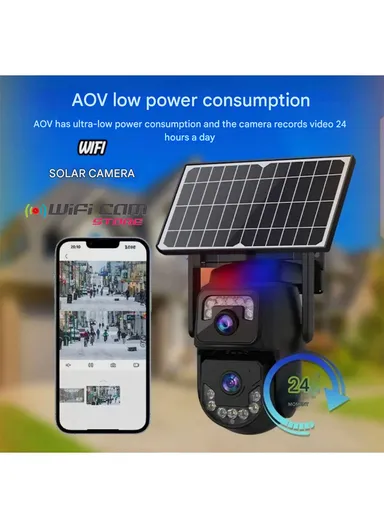 6.0MP DUAL-LENS DUAL CAMERA Smart Wi-Fi Solar Security PTZ Camera with Full Color Night Vision, AI Human Detection &amp; 24/7 Monitoring (APP: V380 Pro) QL99