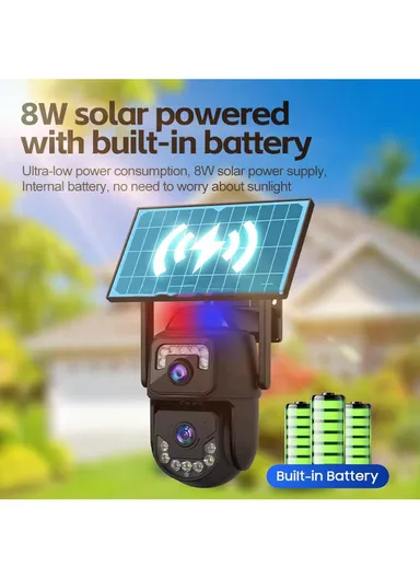 6.0MP DUAL-LENS DUAL CAMERA Smart Wi-Fi Solar Security PTZ Camera with Full Color Night Vision, AI Human Detection &amp; 24/7 Monitoring (APP: V380 Pro) QL99