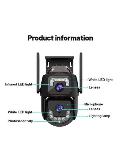 6.0MP DUAL-LENS DUAL CAMERA Smart Wi-Fi Solar Security PTZ Camera with Full Color Night Vision, AI Human Detection &amp; 24/7 Monitoring (APP: V380 Pro) QL99