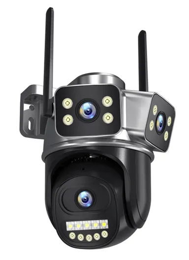 3-Camera 3-Screen 2.0MP True Trinocular WiFi PTZ Security Camera Auto-Tracking &amp; Night Vision (App: V380 Pro) QD18