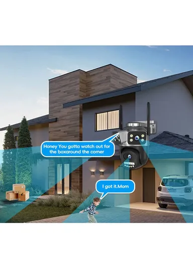 3-Camera 3-Screen 2.0MP True Trinocular WiFi PTZ Security Camera Auto-Tracking &amp; Night Vision (App: V380 Pro) QD18