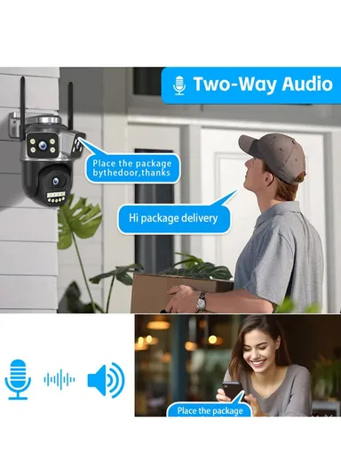 3-Camera 3-Screen 2.0MP True Trinocular WiFi PTZ Security Camera Auto-Tracking &amp; Night Vision (App: V380 Pro) QD18