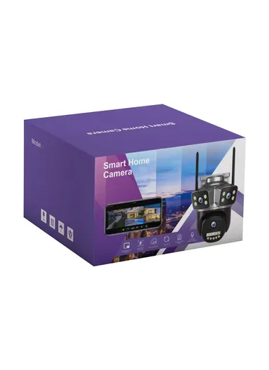 3-Camera 3-Screen 2.0MP True Trinocular WiFi PTZ Security Camera Auto-Tracking &amp; Night Vision (App: V380 Pro) QD18