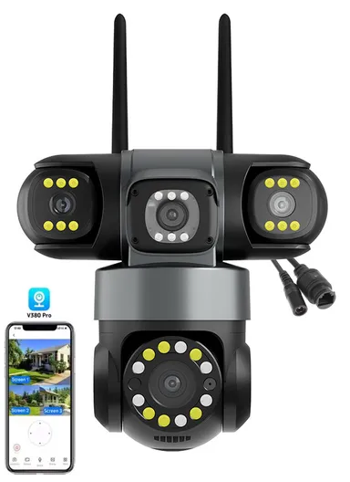 THREE-CAMERA THREE-SCREEB 2.0MP 3-Lens PTZ Wi-Fi Security Camera (App: V380 Pro) QD20