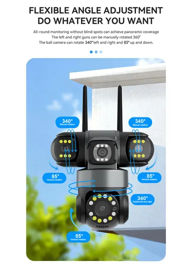 THREE-CAMERA THREE-SCREEB 2.0MP 3-Lens PTZ Wi-Fi Security Camera (App: V380 Pro) QD20