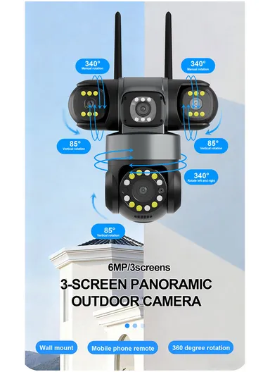 THREE-CAMERA THREE-SCREEB 2.0MP 3-Lens PTZ Wi-Fi Security Camera (App: V380 Pro) QD20