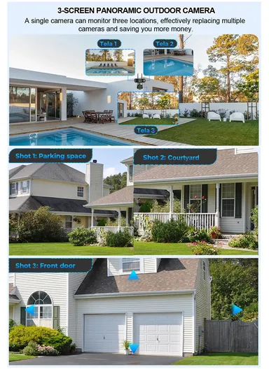 THREE-CAMERA THREE-SCREEB 2.0MP 3-Lens PTZ Wi-Fi Security Camera (App: V380 Pro) QD20