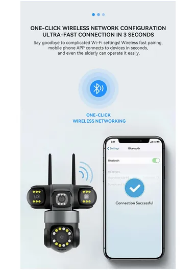 THREE-CAMERA THREE-SCREEB 2.0MP 3-Lens PTZ Wi-Fi Security Camera (App: V380 Pro) QD20