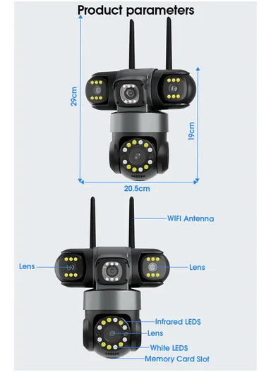 THREE-CAMERA THREE-SCREEB 2.0MP 3-Lens PTZ Wi-Fi Security Camera (App: V380 Pro) QD20