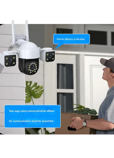 THREE-SCREEN 2.0MP True Trinocular Wi-Fi Security PTZ Camera with Auto-Tracking, Instant Alerts, Night Vision &amp; Two-Way Audio QD22 (APP: V380 Pro)