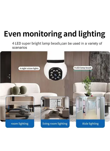 3.0MP E27 Light Bulb WiFi HD Security Camera PTZ Function with InfraRed Night Vision &amp; Motion Tracking (APP: V380 Pro) E27H/L
