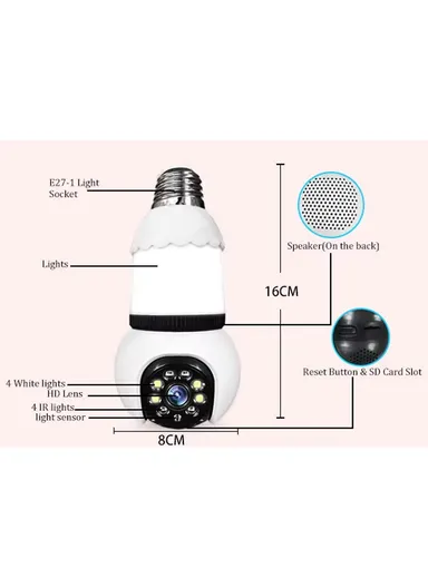 3.0MP E27 Light Bulb WiFi HD Security Camera PTZ Function with InfraRed Night Vision &amp; Motion Tracking (APP: V380 Pro) E27H/L