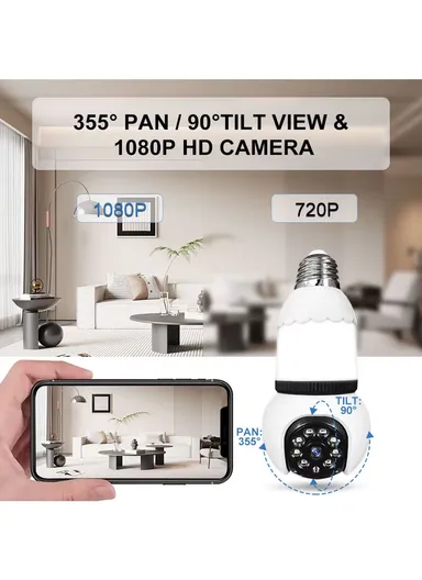 3.0MP E27 Light Bulb WiFi HD Security Camera PTZ Function with InfraRed Night Vision &amp; Motion Tracking (APP: V380 Pro) E27H/L