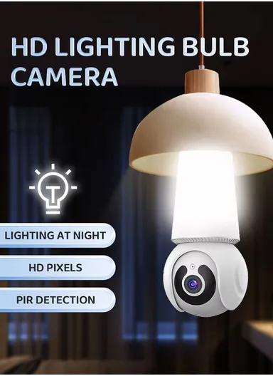 HD 3.0MP E26 Light Bulb PTZ Camera with Infra-Red Vision &amp; Motion Detection (App: V380 Pro) 