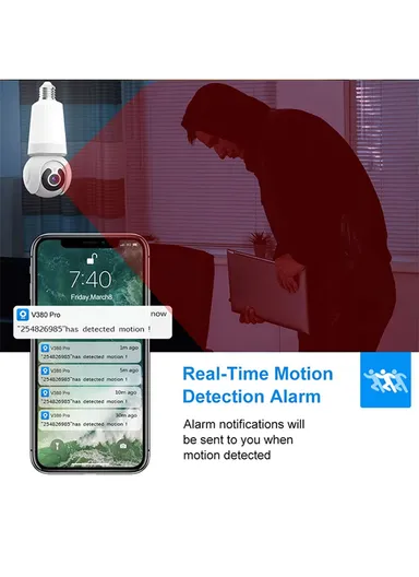 HD 3.0MP E26 Light Bulb PTZ Camera with Infra-Red Vision &amp; Motion Detection (App: V380 Pro) 