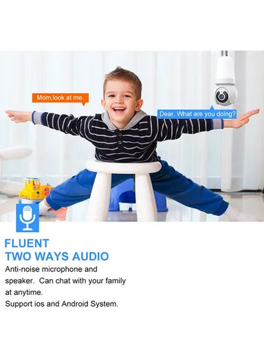 HD 3.0MP E26 Light Bulb PTZ Camera with Infra-Red Vision &amp; Motion Detection (App: V380 Pro) 