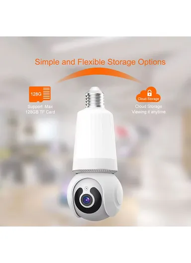 HD 3.0MP E26 Light Bulb PTZ Camera with Infra-Red Vision &amp; Motion Detection (App: V380 Pro) 
