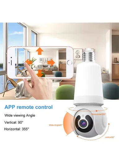 HD 3.0MP E26 Light Bulb PTZ Camera with Infra-Red Vision &amp; Motion Detection (App: V380 Pro) 