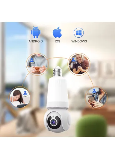 HD 3.0MP E26 Light Bulb PTZ Camera with Infra-Red Vision &amp; Motion Detection (App: V380 Pro) 