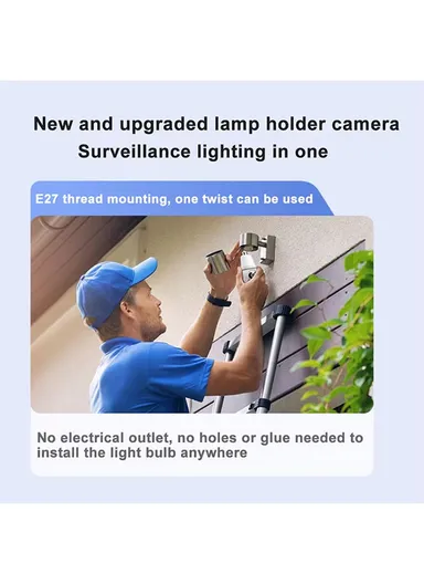 HD 3.0MP E26 Light Bulb PTZ Camera with Infra-Red Vision &amp; Motion Detection (App: V380 Pro) 
