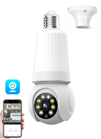 HD 3.0MP E27 Light Bulb PTZ Camera with Infra-Red Vision &amp; Motion Detection (App: V380 Pro) E27-H2