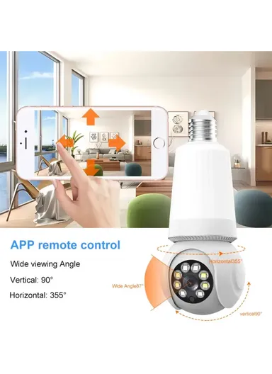 HD 3.0MP E27 Light Bulb PTZ Camera with Infra-Red Vision &amp; Motion Detection (App: V380 Pro) E27-H2