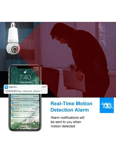 HD 3.0MP E27 Light Bulb PTZ Camera with Infra-Red Vision &amp; Motion Detection (App: V380 Pro) E27-H2
