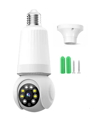 HD 3.0MP E27 Light Bulb PTZ Camera with Infra-Red Vision &amp; Motion Detection (App: V380 Pro) E27-H2