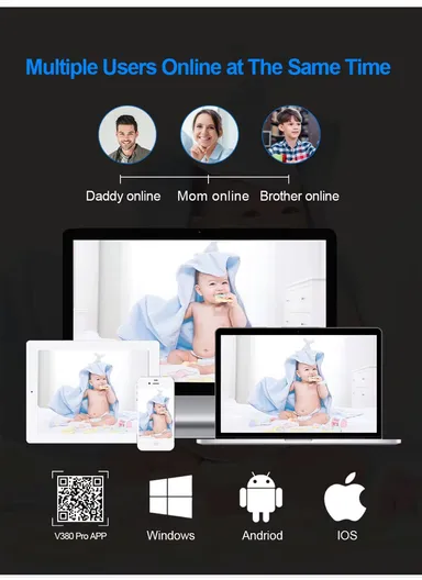 3.0MP Smart Head-Shaking WiFi Security Camera with Full-Color Night Vision, AI Human Tracking &amp; Two-Way Intercom (App: V380 Pro) Q5H 