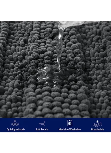 45x70 cm Chenille Bathroom Rug Mat, Thick &amp; thin, Absorbent Bath Rug Non-Slip Soft Plush Shaggy Bath Carpet Machine Wash Mats - Black