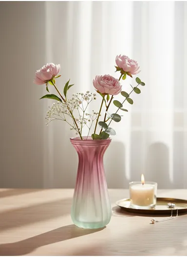 Waisted Frosted Vase, Matte Elegant Flower Desk Decorative Glass Vase (D10 x H22)cm - Red