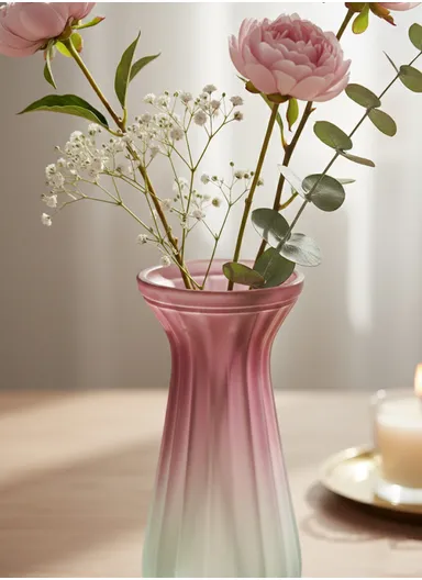 Waisted Frosted Vase, Matte Elegant Flower Desk Decorative Glass Vase (D10 x H22)cm - Red