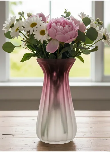 Waisted Frosted Vase, Matte Elegant Flower Desk Decorative Glass Vase (D10 x H22)cm - Red