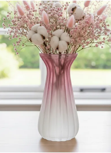 Waisted Frosted Vase, Matte Elegant Flower Desk Decorative Glass Vase (D10 x H22)cm - Red