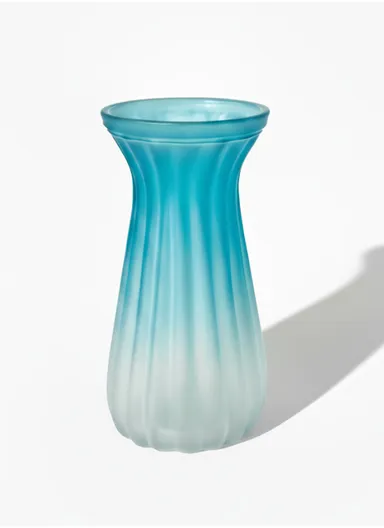 Waisted Frosted Vase, Matte Elegant Flower Desk Decorative Glass Vase (D10 x H22)cm - Blue