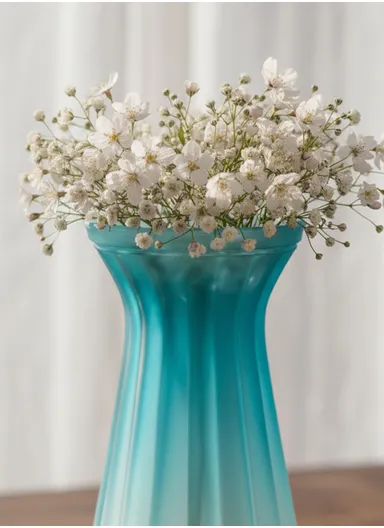 Waisted Frosted Vase, Matte Elegant Flower Desk Decorative Glass Vase (D10 x H22)cm - Blue