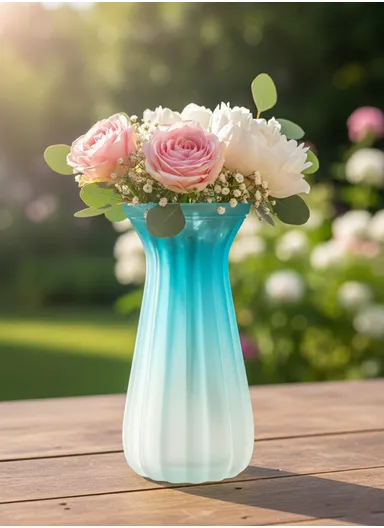 Waisted Frosted Vase, Matte Elegant Flower Desk Decorative Glass Vase (D10 x H22)cm - Blue