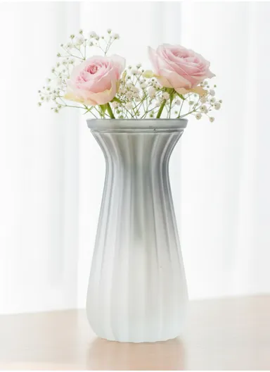 Waisted Frosted Vase, Matte Elegant Flower Desk Decorative Glass Vase (D10 x H22)cm - Gray