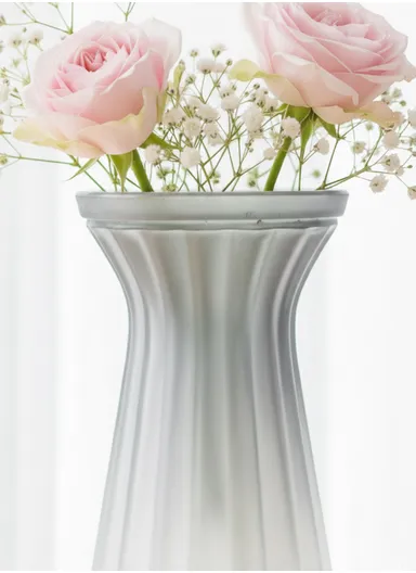 Waisted Frosted Vase, Matte Elegant Flower Desk Decorative Glass Vase (D10 x H22)cm - Gray