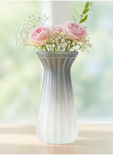 Waisted Frosted Vase, Matte Elegant Flower Desk Decorative Glass Vase (D10 x H22)cm - Gray