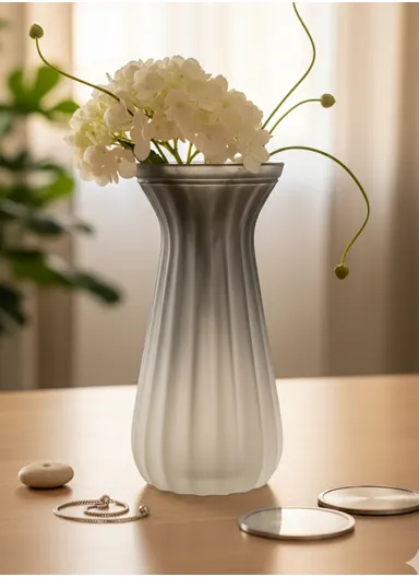 Waisted Frosted Vase, Matte Elegant Flower Desk Decorative Glass Vase (D10 x H22)cm - Gray