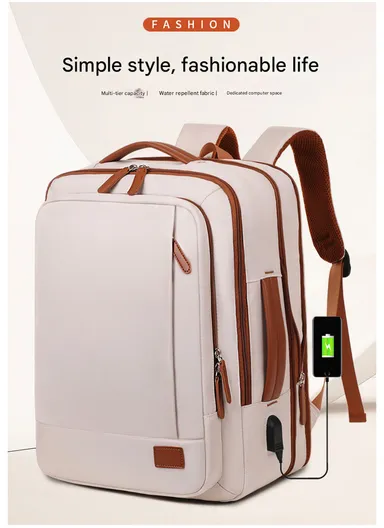 15.6" Expandable Laptop Backpack Multi-Functional Travel Bag with USB Charging Port, Multi-Compartment, Lightweight &amp; Comfortable Design 3638 - Pink