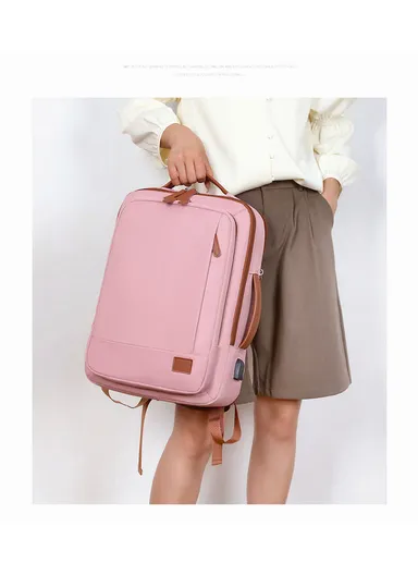 15.6" Expandable Laptop Backpack Multi-Functional Travel Bag with USB Charging Port, Multi-Compartment, Lightweight &amp; Comfortable Design 3638 - Pink