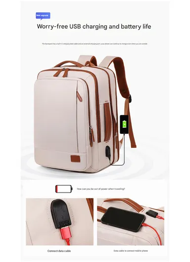 15.6" Expandable Laptop Backpack Multi-Functional Travel Bag with USB Charging Port, Multi-Compartment, Lightweight &amp; Comfortable Design 3638 - Pink