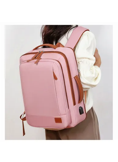 15.6" Expandable Laptop Backpack Multi-Functional Travel Bag with USB Charging Port, Multi-Compartment, Lightweight &amp; Comfortable Design 3638 - Pink